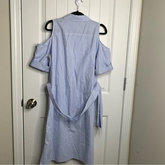 Draper James cold shoulder‎ blue striped midi shirt dress size 10 - Picture 5 of 9